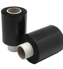 Bundelfolie standaard 10 cm x 150 mtr, ZWART 20 micron  1 doos a 24 stuks met dispenser