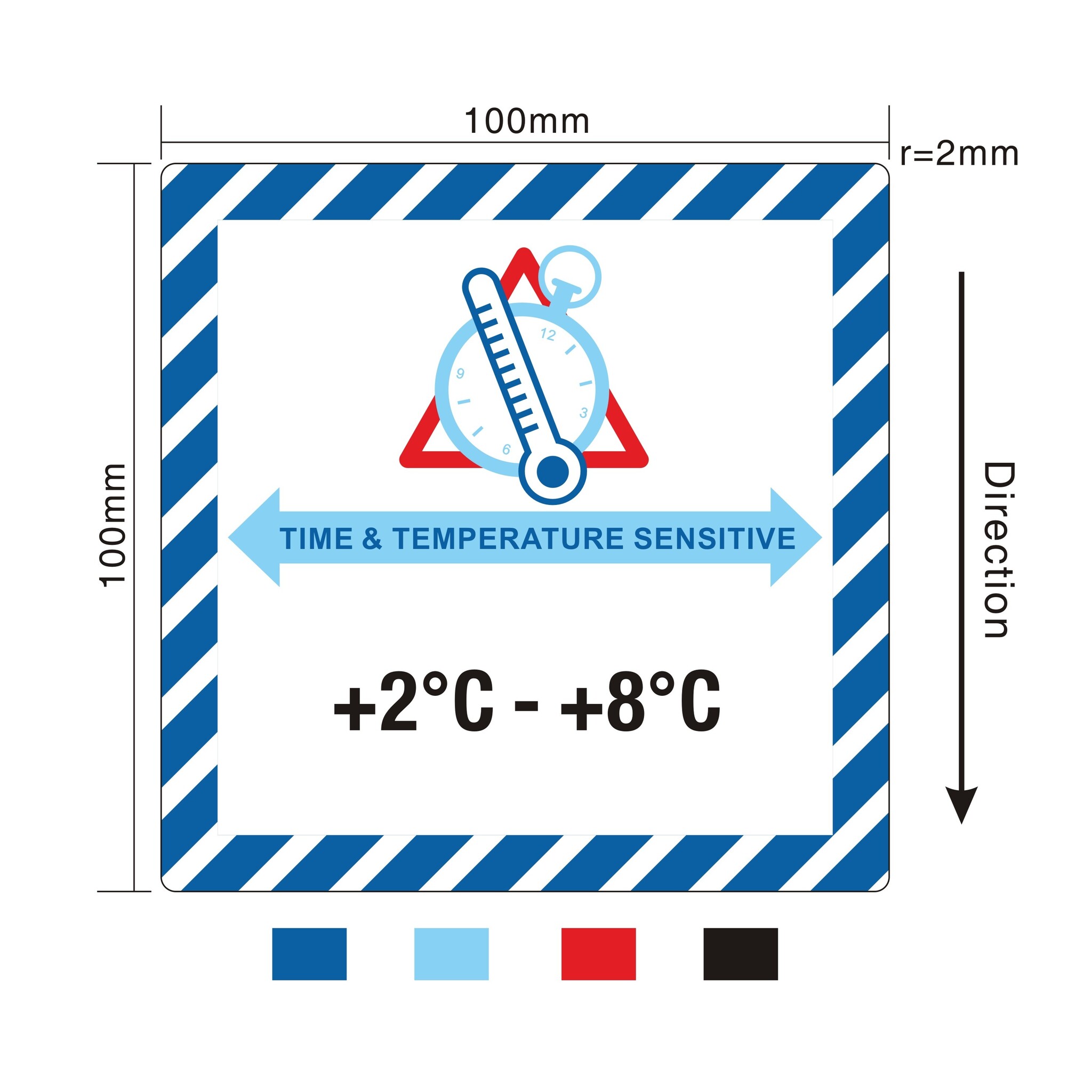 Tijdtemperatuurgevoelig label +2°C tot +8°C – Code TTEMP1, 500 stuk per rol