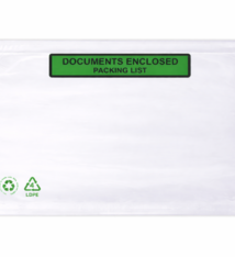 Zelfklevende Paklijst Enveloppen LDPE 60% Recycled (groene recy logo`s) Document Enclosed Type C5 Binnenmaten (mm) 225x165 Doos inhoud 1000 stuks.