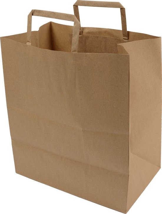 Papieren Draagtas - Bruin - Groot - 80 grams - 32x16x45cm 300 stuks per doos