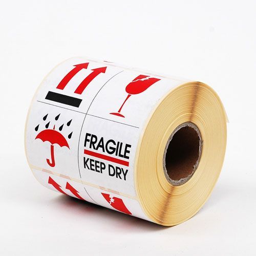 Waarschuwingsetiketten 80 x 100 mm "Fragile Keep Dry" wit/rood/zwart