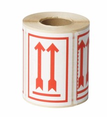 Waarschuwingsetiketten 80 x 100 mm "PIJL" wit/rood, 500 stuk per rol