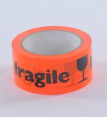 Waarschuwingstape PPLN 48 mm x 66 mtr BREEKBAAR/FRAGILE oranje/zwart 28 micron, 36 rol/per doos