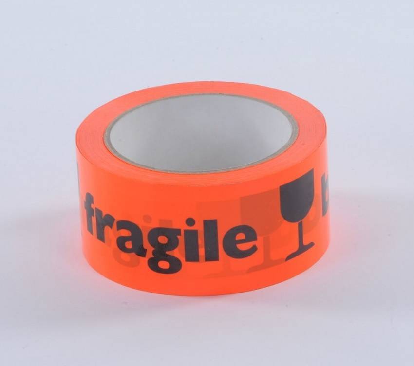 Waarschuwingstape PPLN 48 mm x 66 mtr BREEKBAAR/FRAGILE oranje/zwart 28 micron, 36 rol/per doos