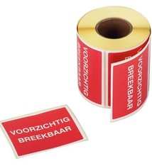 Waarschuwingsetiketten 80 x 100 mm "Voorzichtig Breekbaar" rood/wit, 500 stuk per rol