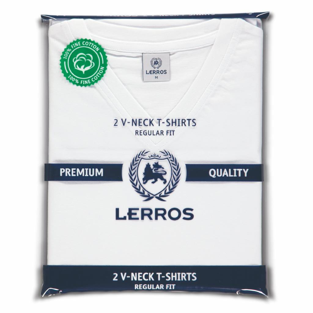 Lerros Lerros Doppelpack T-shirt - V-Ausschnitt White - Blues Cotton