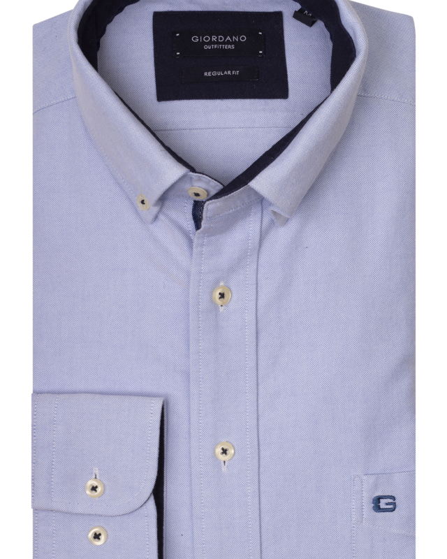 Giordano Overhemd Button Down Light Blue Blauw Cotton Blues
