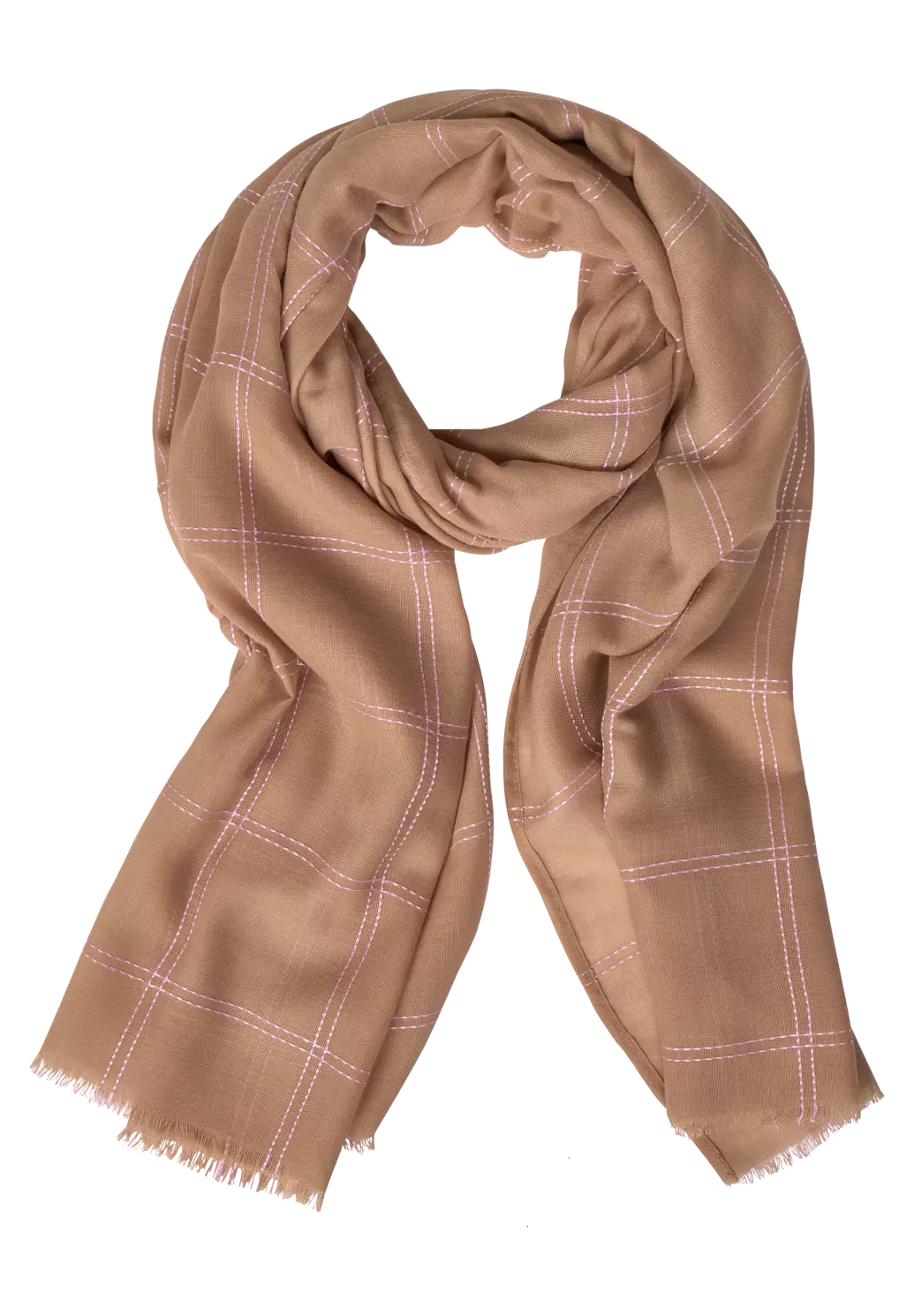 Street One Scarf with Check Print - Easy Camel