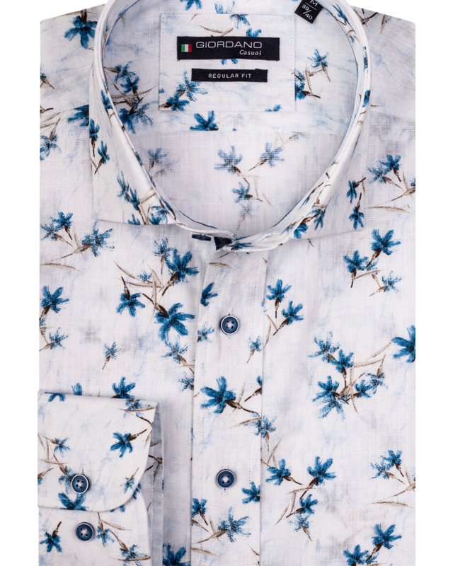Collectief controller via Giordano Overhemd Korte Mouw met Print - White / Wit | - Cotton Blues
