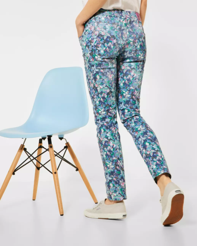 Street One Pants with Floral Print Crissi - Flower Print Denim Wash