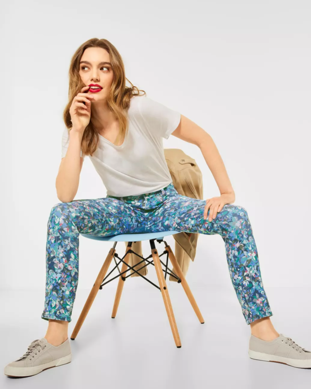 Street One Pants with Floral Print Crissi - Flower Print Denim Wash