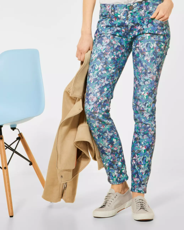 Street One Pants with Floral Print Crissi - Flower Print Denim Wash