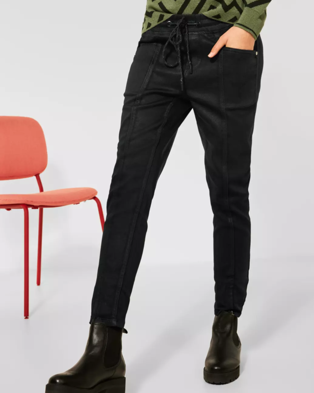 Street One Loose Fit Pants with Coating Bonny - Black Coating Soft Wash