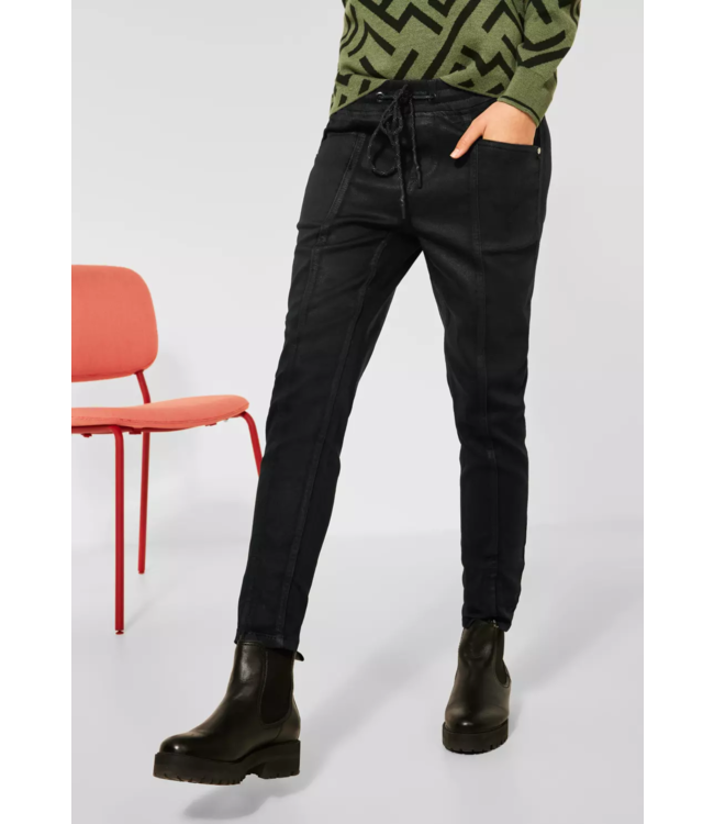 Street One Loose Fit Broek met Coating Bonny - Black Coating Soft Wash -  Cotton Blues