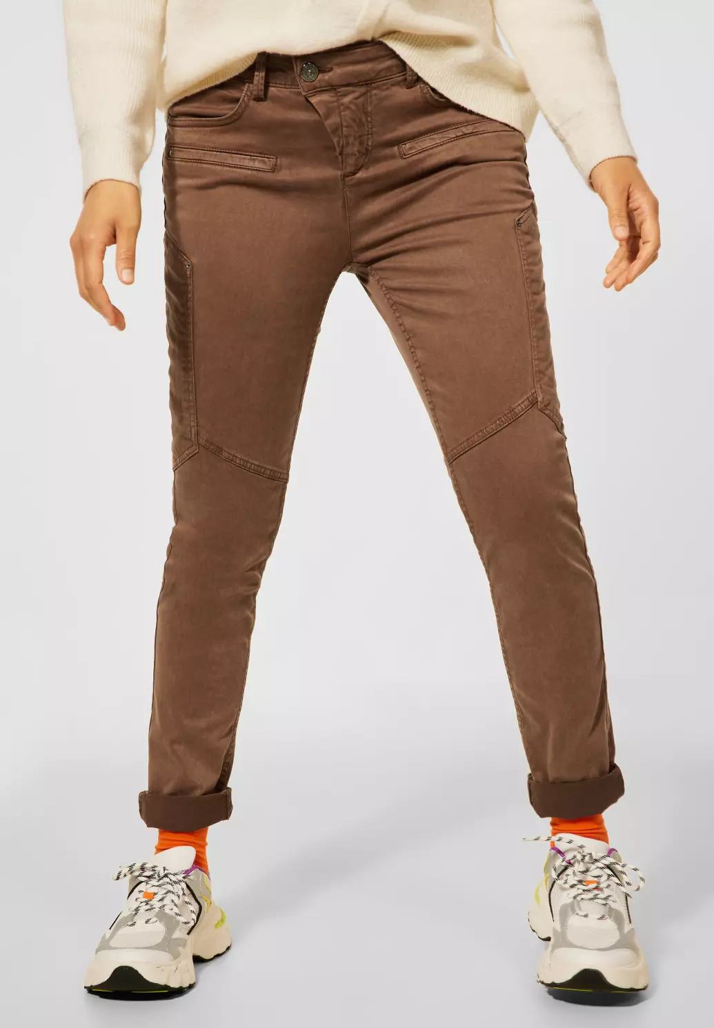Street One Slim Fit Hose Cotton - Blues Soft Toffee Lyocell - | in Braun 