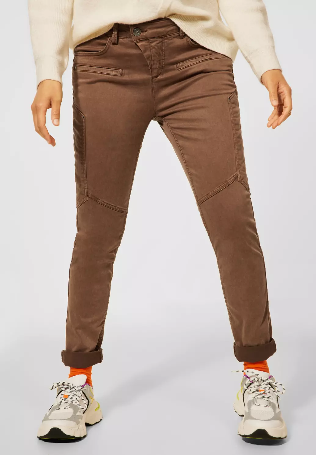 Street | Braun Slim - Lyocell Soft Blues Cotton One - Hose in Fit / Toffee