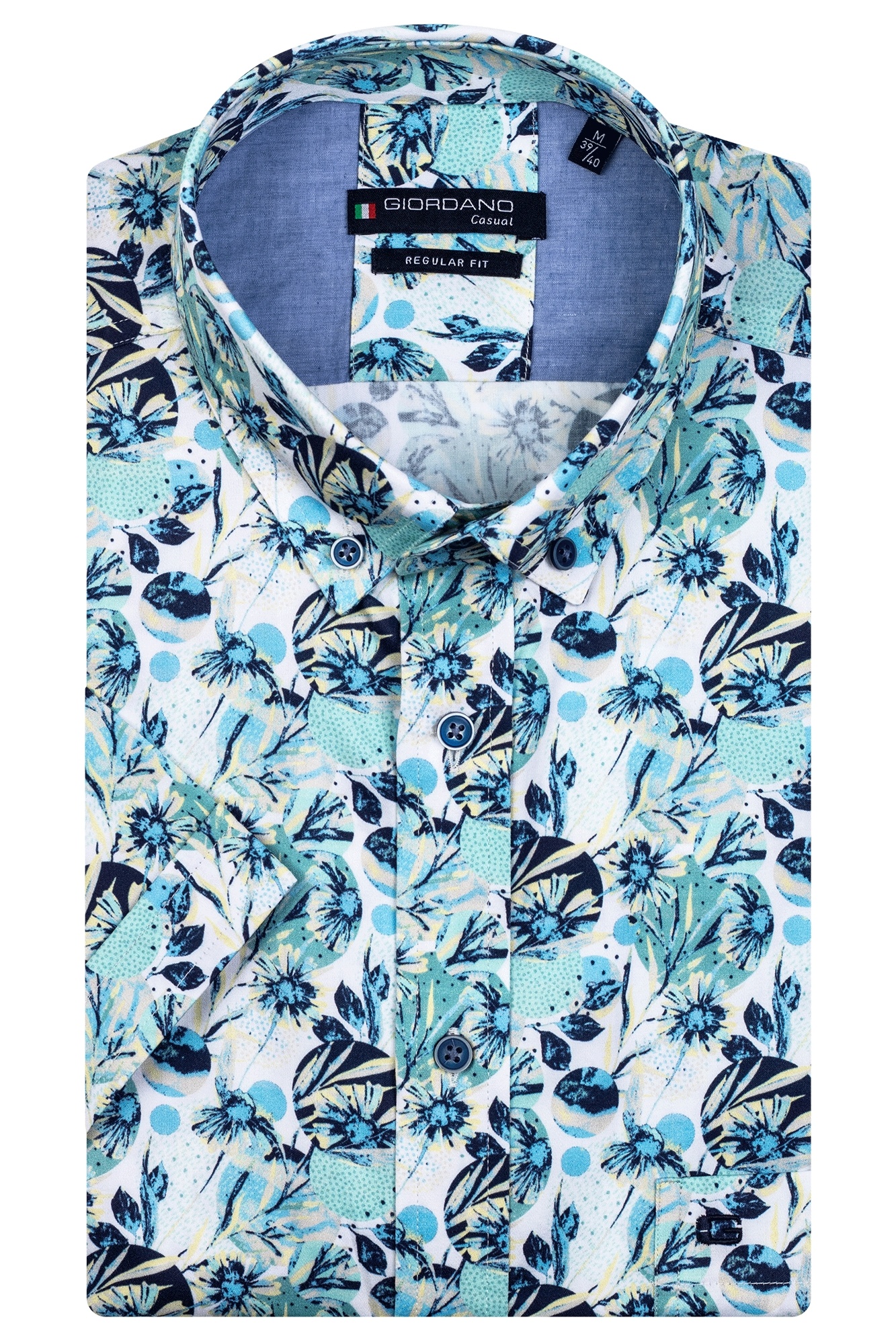 Giordano Kurzarm Hemd AOP - Aqua