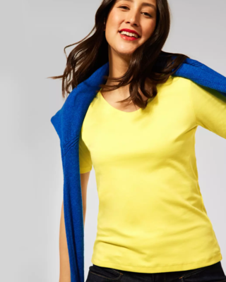 Street One T-Shirt mit V-Neck Palmira - Merry Yellow