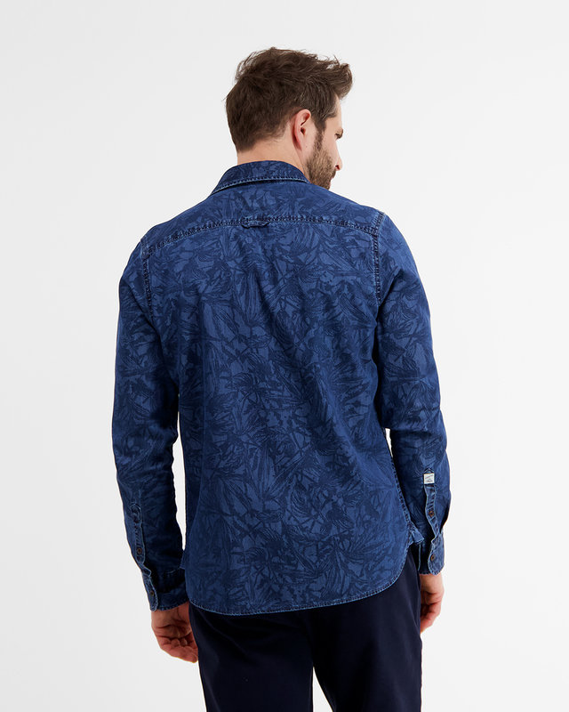 Lerros Denim Shirt met Allover Print, Regular Fit - Blue
