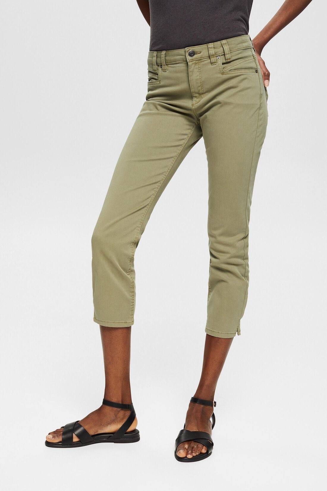 ESPRIT Stretch Pants Capri-Length - Light Khaki / Green