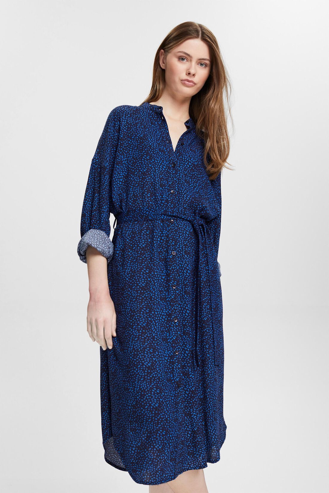 ESPRIT Gemustertes Kleid mit Gürtel - New Navy / Blau | - Cotton Blues