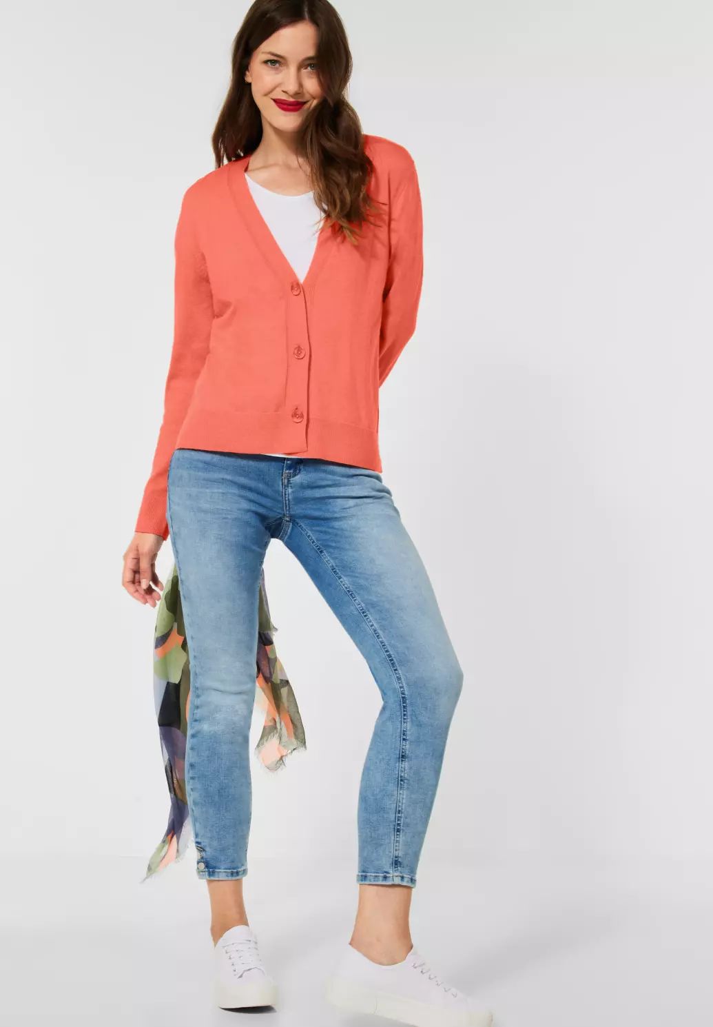 Street One Sunset | - - Cardigan Cosy Coral Cotton Blues
