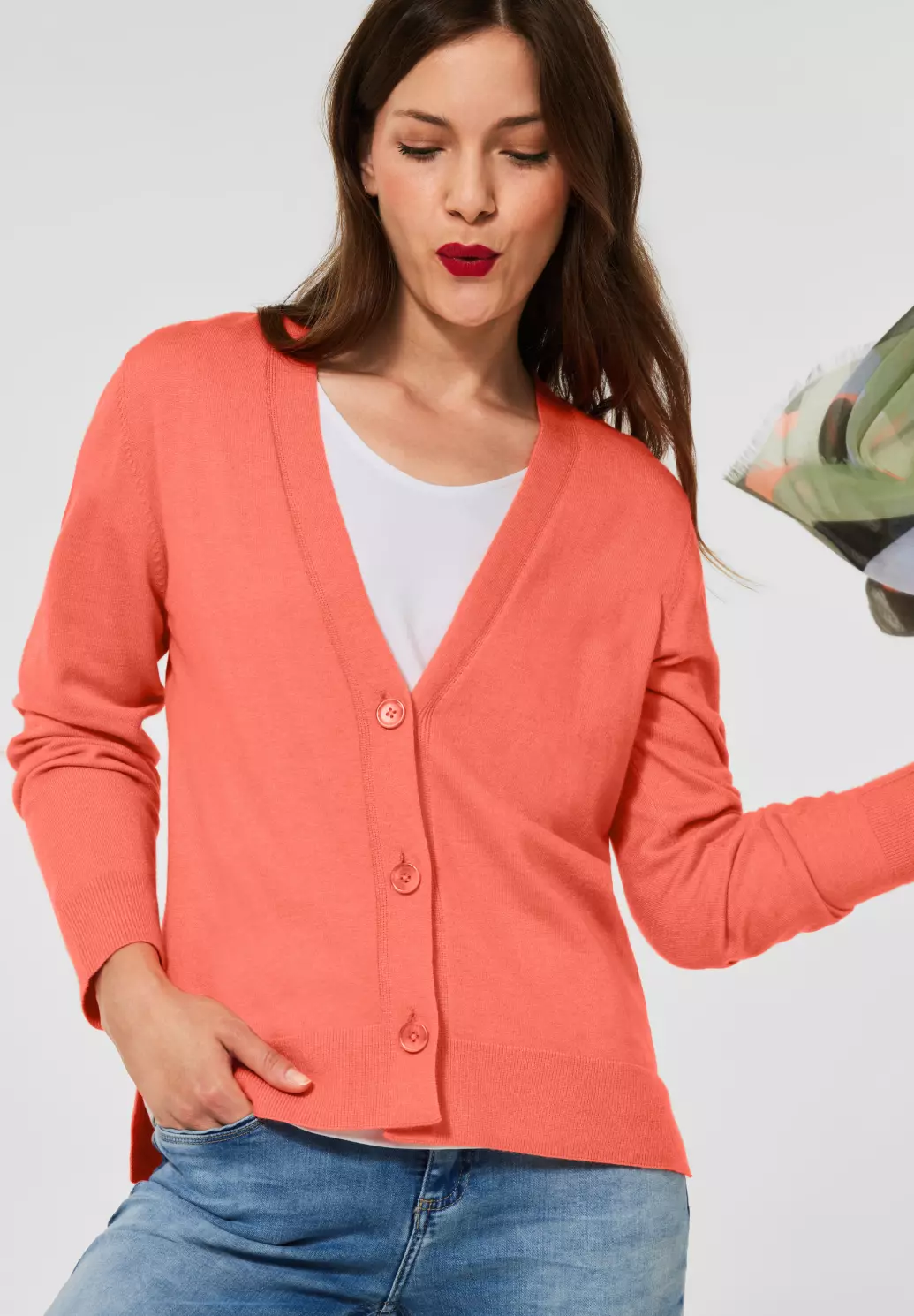 Street One Cosy Coral - Sunset - Blues Cardigan | Cotton