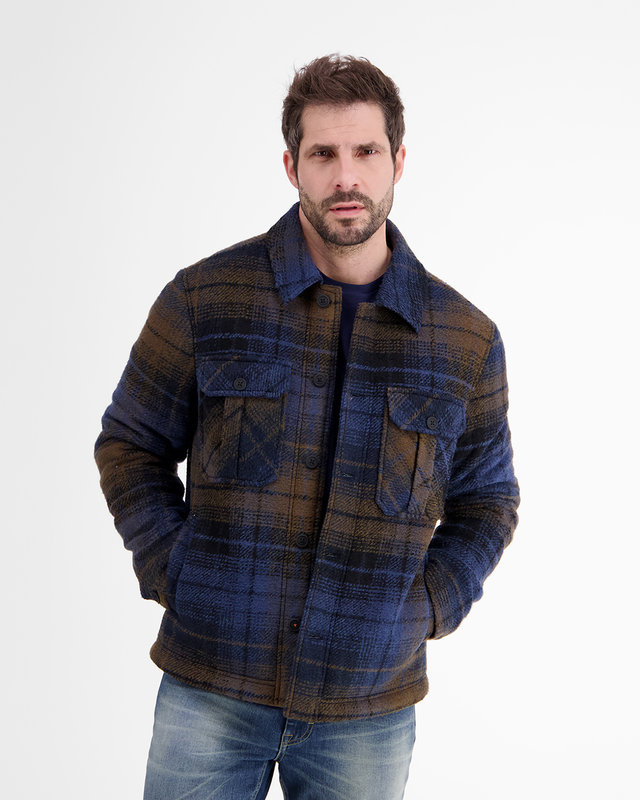 Lerros Effen Geruit Overhemd Jasje - Classic Navy