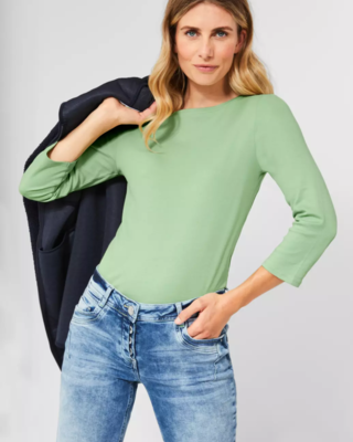 CECIL Basic Shirt - Salvia Blues Cotton Green Light | 