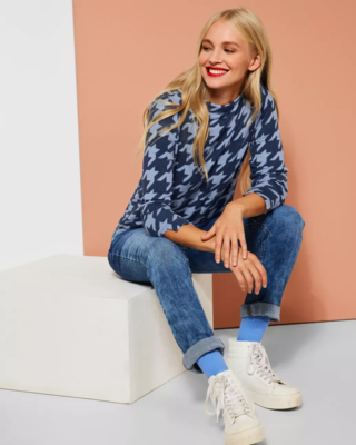 Blue Street Lena Melange im - Cotton Shirt Mighty Blues One | - Print Hahnentritt