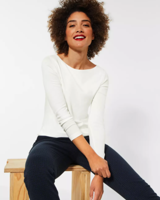 Street One Shirt mit Lanea White - - Off Blues U-Boot | Cotton Ausschnitt