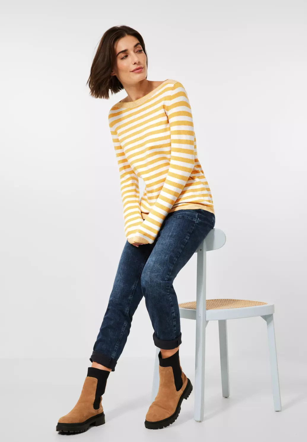 CECIL Cosy Streifenpullover - Curry Blues Yellow | Cotton - Gelb 