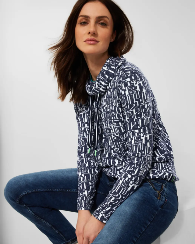 Cecil Shirt with Volume Collar - Deep Blue Melange