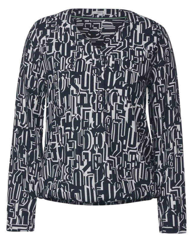 Cecil Blouse with Letter Print - Deep Blue