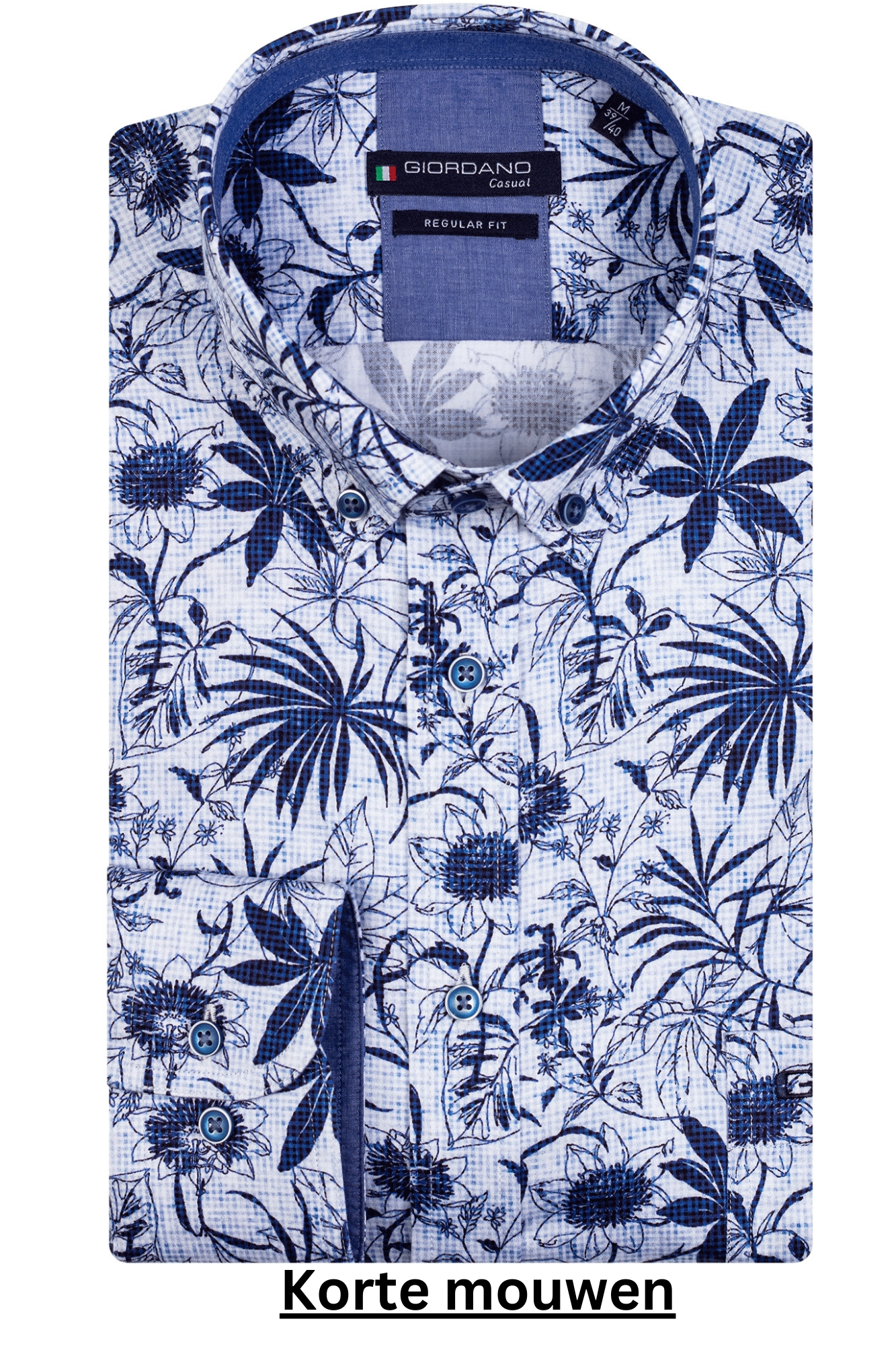 Giordano Button-Down Print Overhemd Korte Mouw - Light Blue