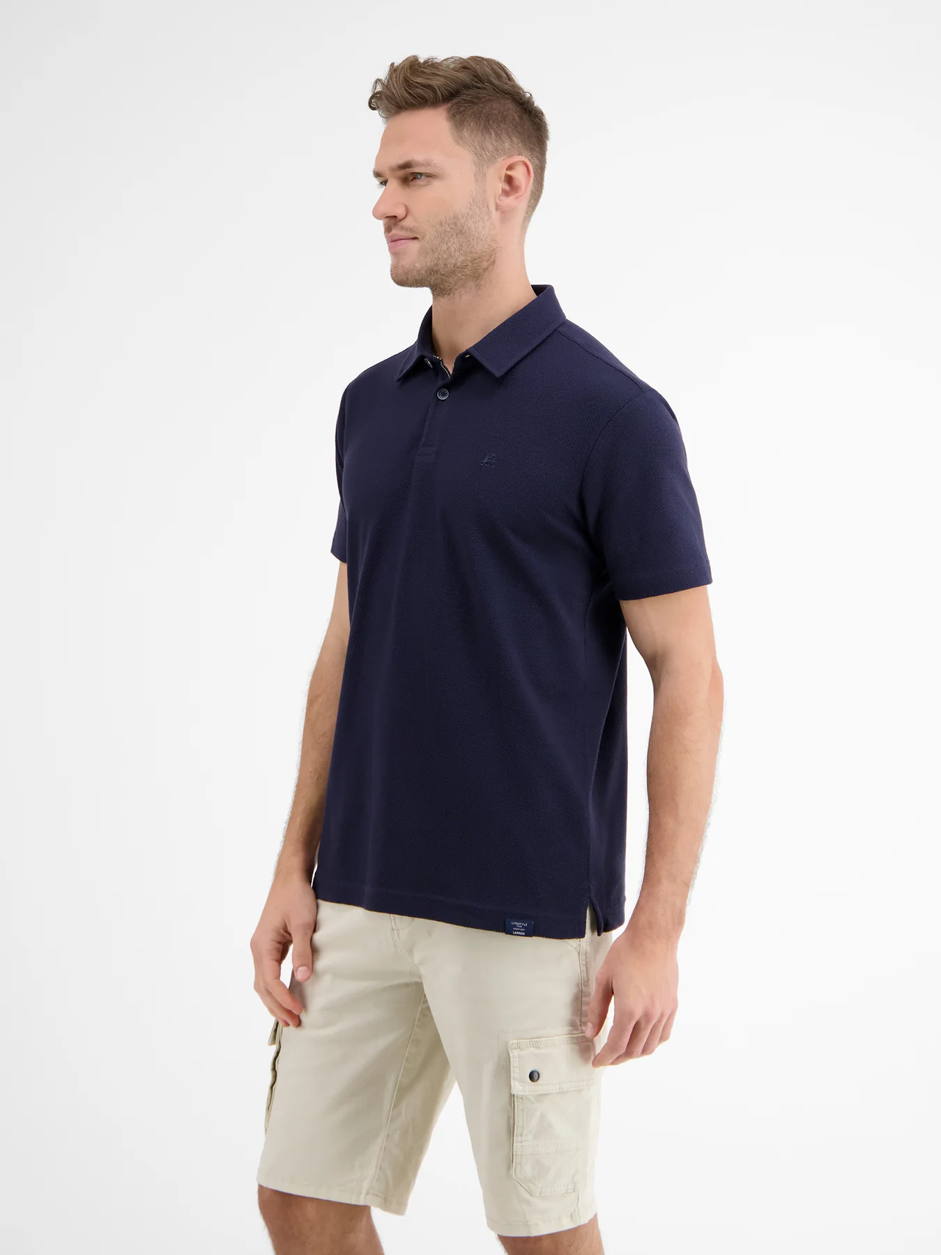 Classic Blues Navy Waffle Structure Polo with LERROS - - | Cotton