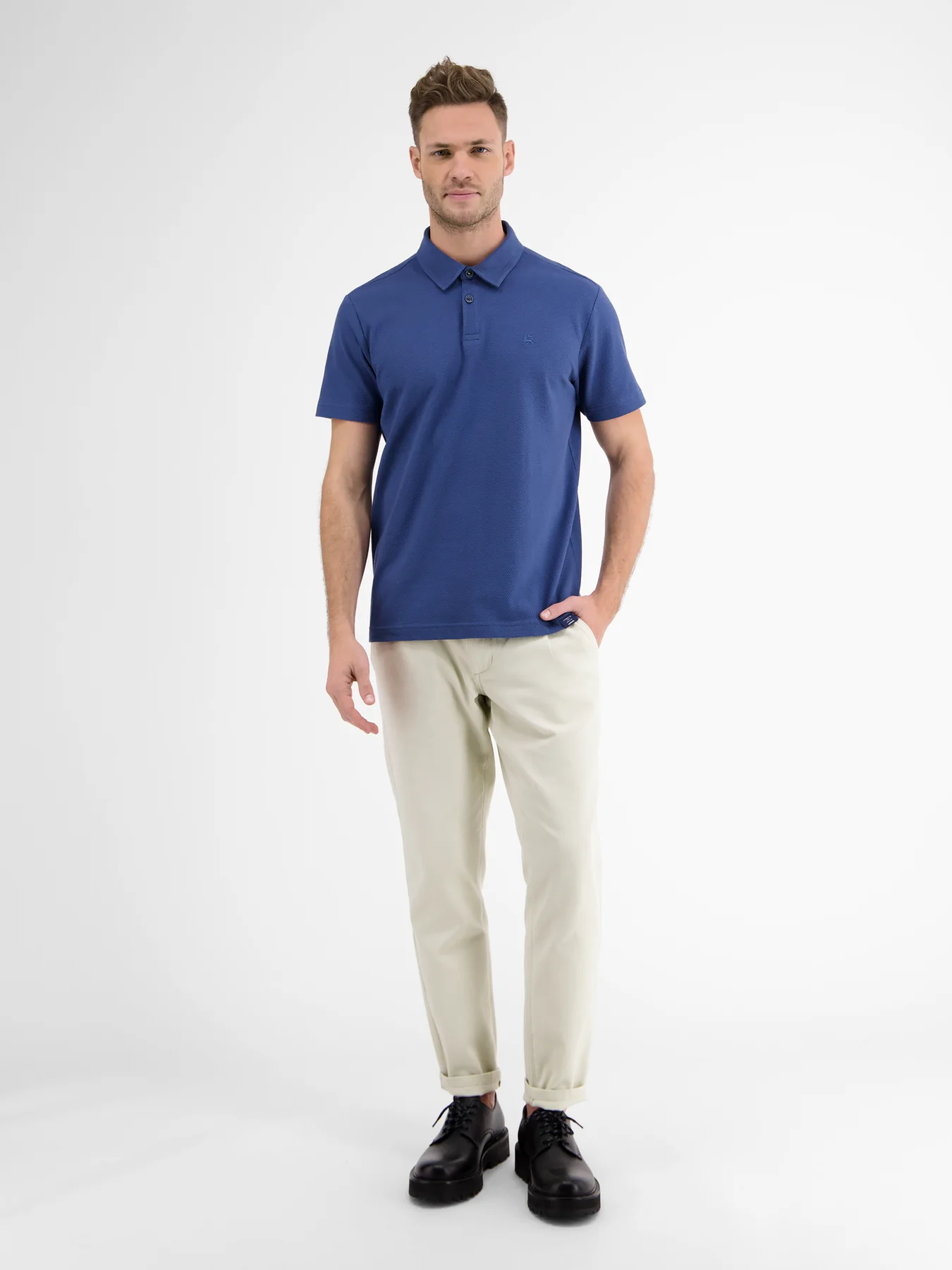 Structure with | - Travel Blues - Blue LERROS Cotton Polo Waffle