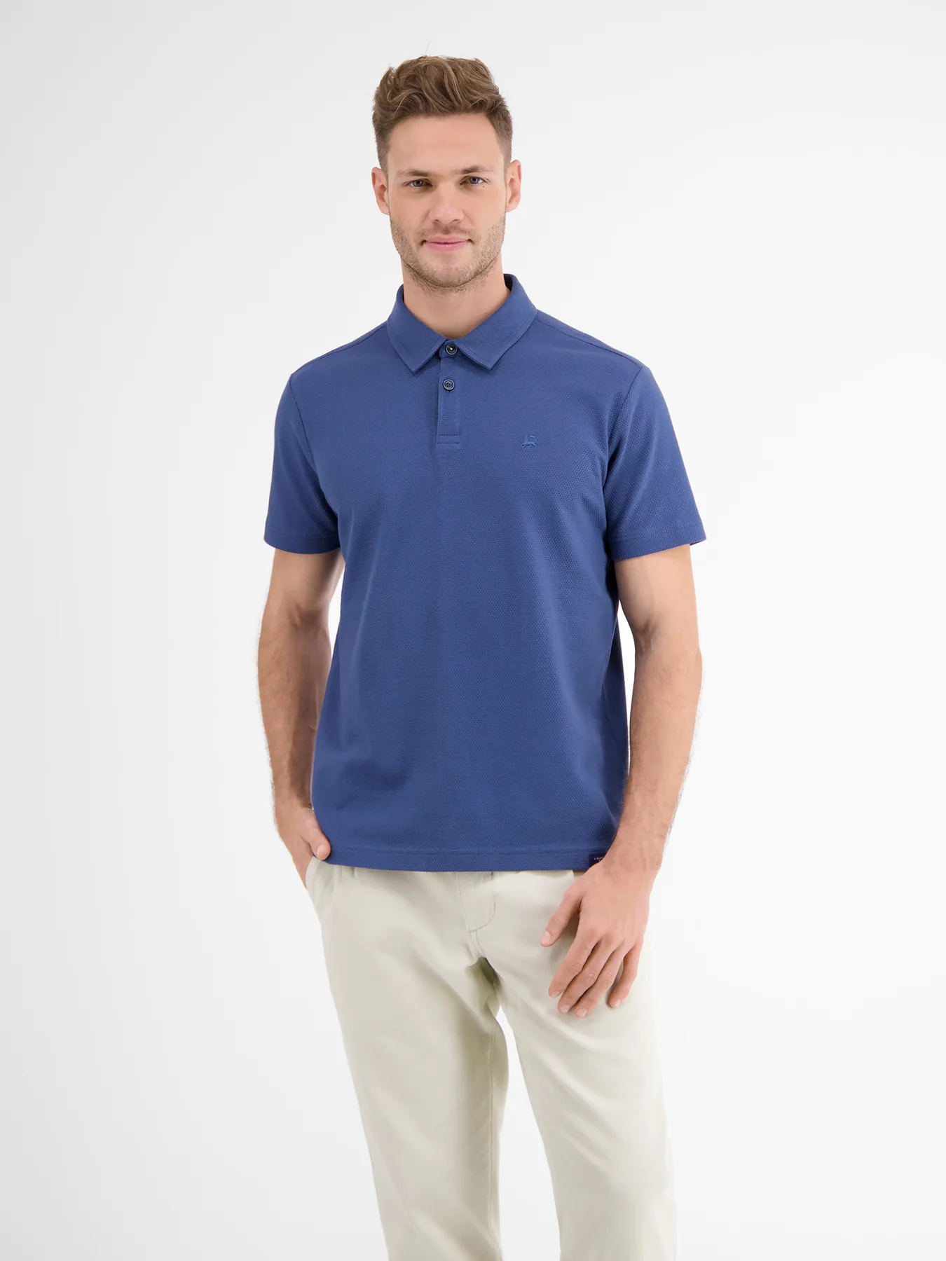 LERROS Polo with Waffle Structure - Travel Blue | - Cotton Blues