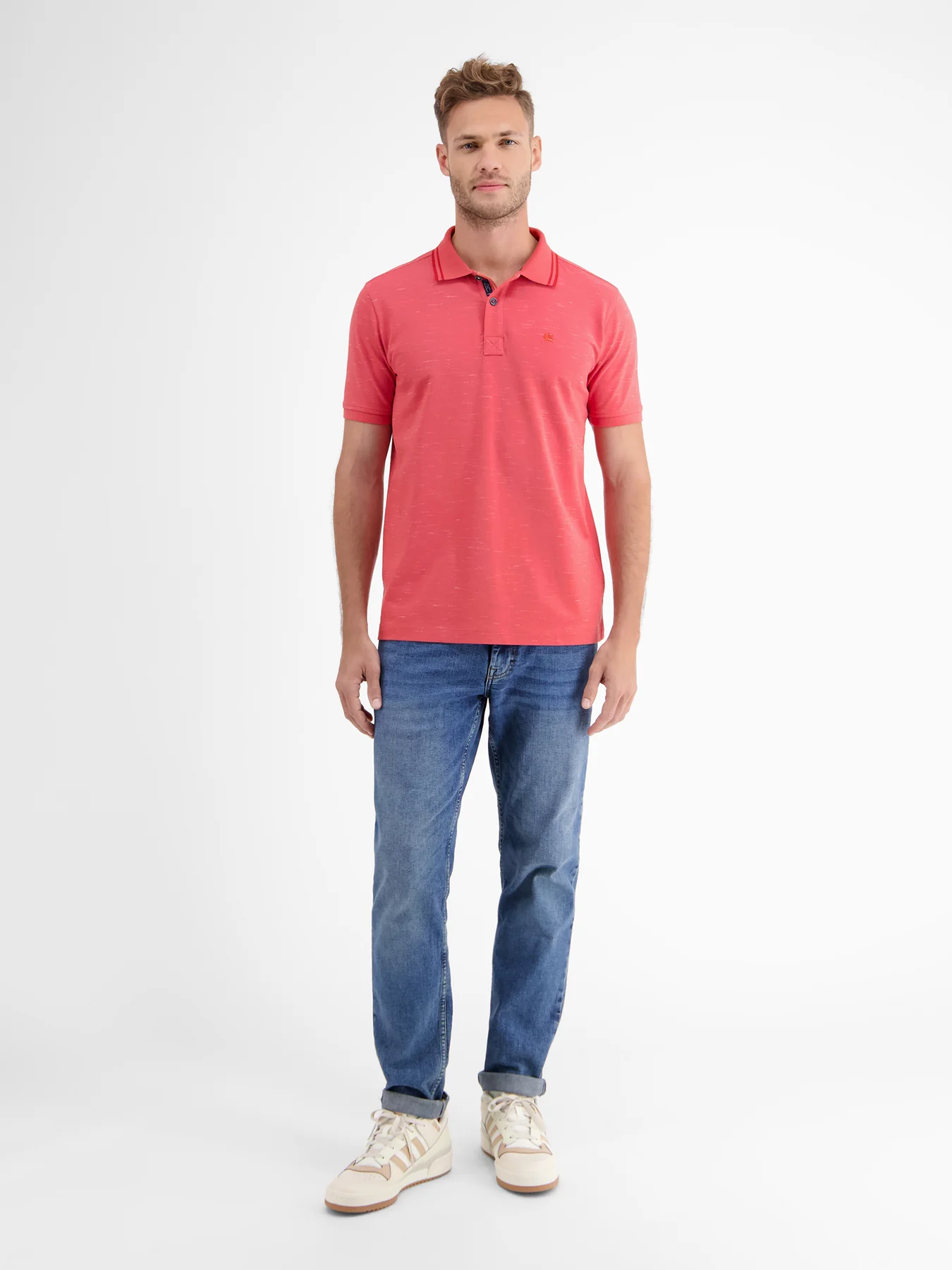LERROS Poloshirt in Two-Tone-Piqué - Hibiscus Red | - Cotton Blues | Poloshirts