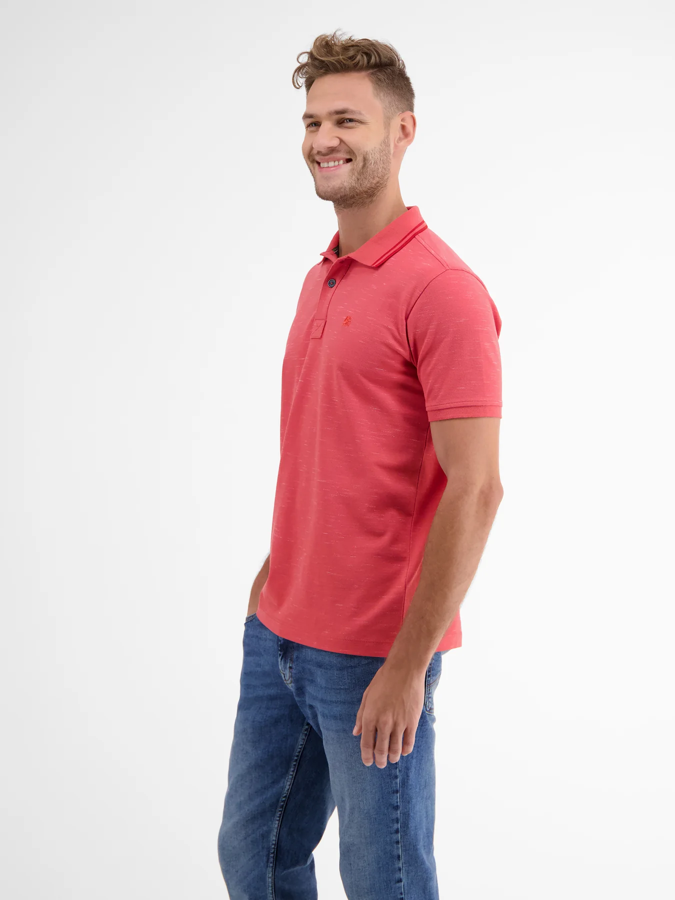 - Blues - Cotton Poloshirt Two-Tone-Piqué Hibiscus in | Red LERROS