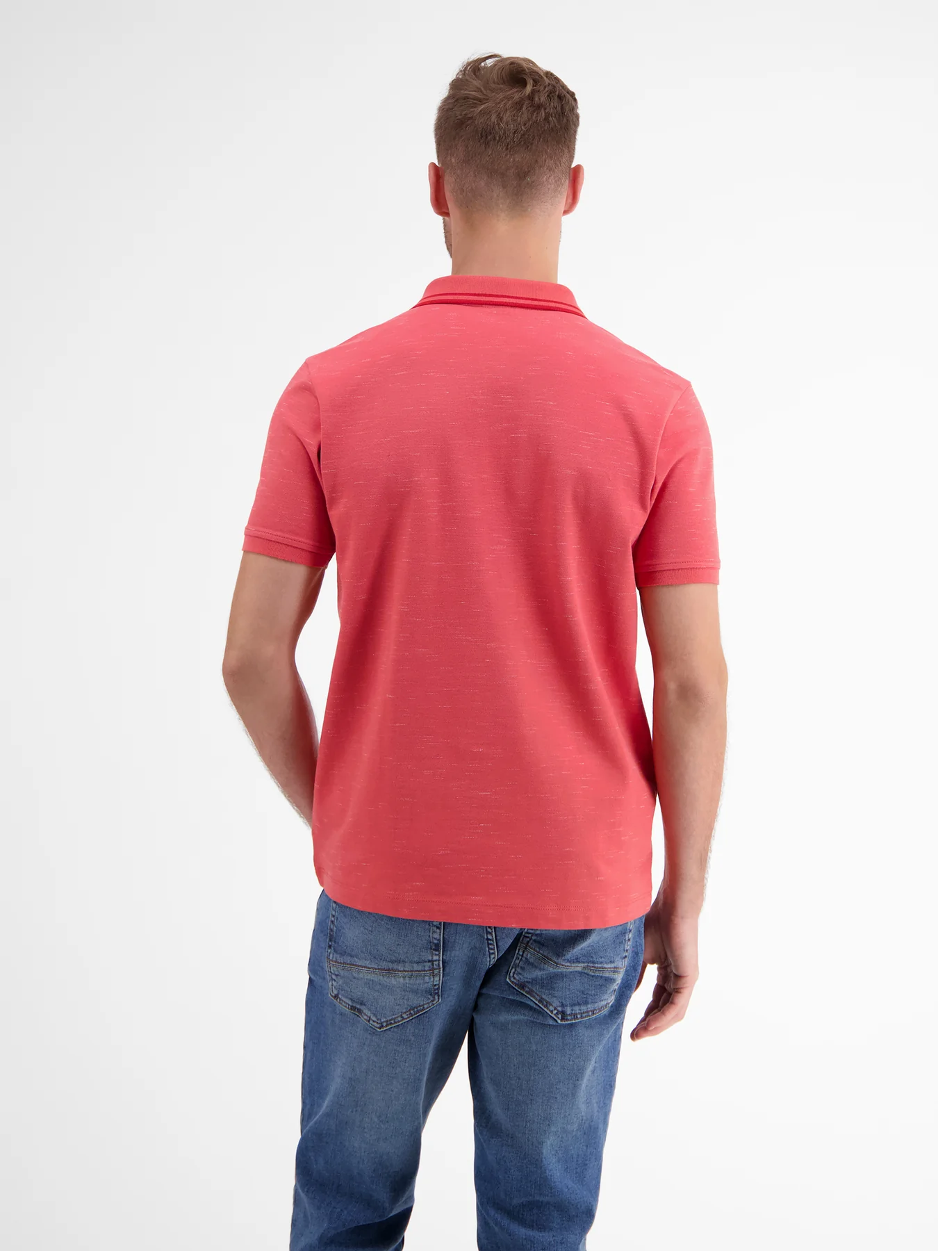 LERROS Poloshirt in Two-Tone-Piqué | - Cotton Hibiscus Red Blues 