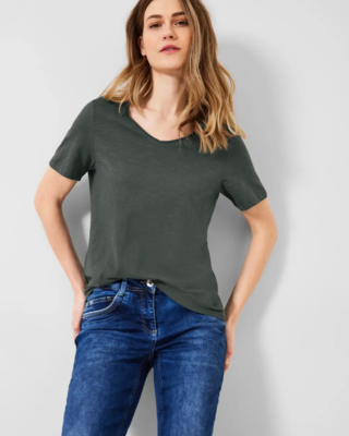 - Marina / Blauw Blue Cotton - | in Blues Effen T-Shirt Kleur CECIL Basic