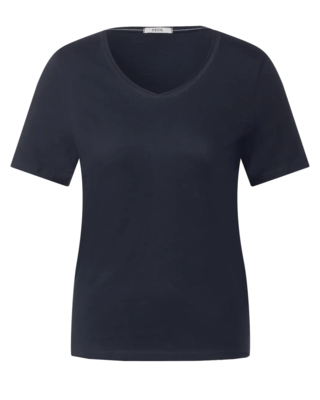 Basic / | Blue T-Shirt Kleur Marina Effen - - Blues Cotton CECIL Blauw in