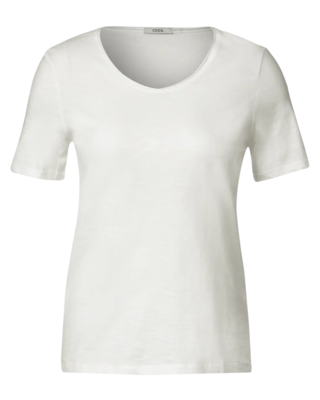 CECIL Basic Blues - Unifarbe | - Cotton in White T-Shirt Vanilla