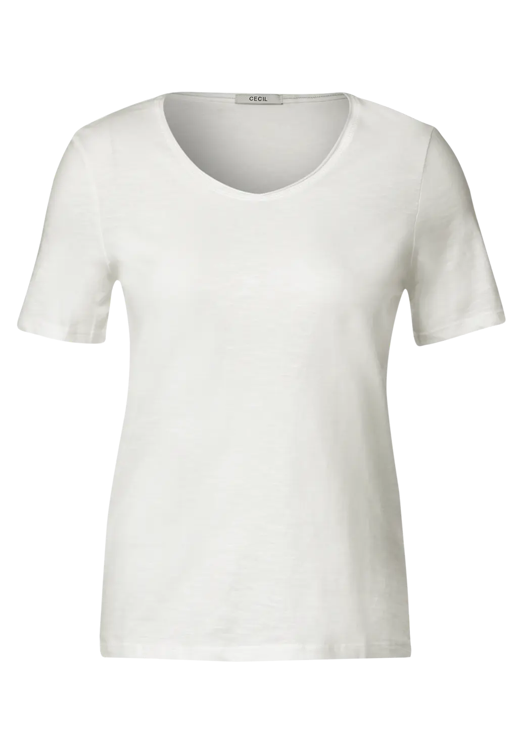 CECIL Basic Cotton | in - White Unifarbe T-Shirt Vanilla - Blues