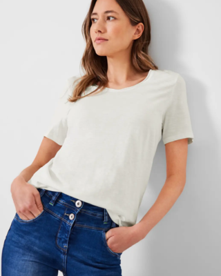 White Cotton T-Shirt | Vanilla Basic - Blues CECIL Unifarbe - in