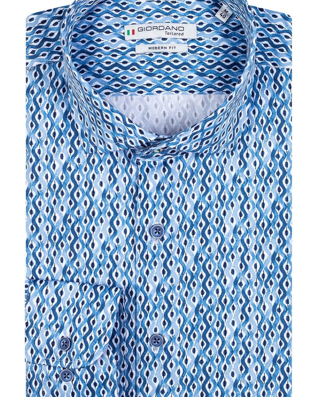 Giordano Modern Fit Overhemd Retro Print - Navy Blue / Blauw | - Cotton