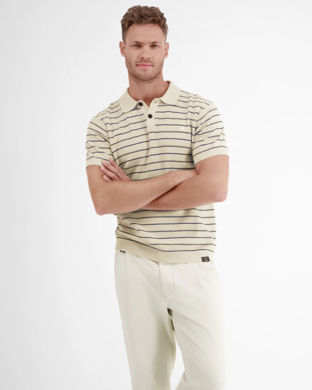 Lerros Polo Shirt met Brei Structuur - Pale Beige