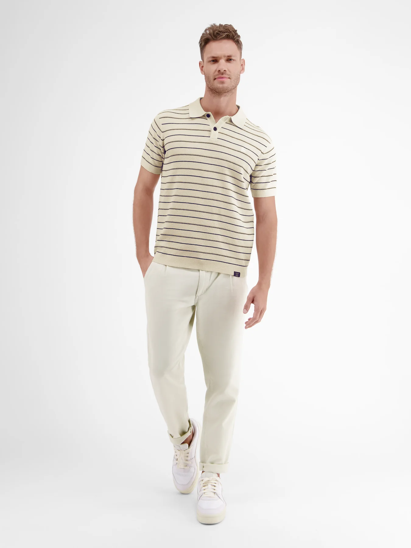 Lerros Polo Shirt met Brei Structuur - Pale Beige
