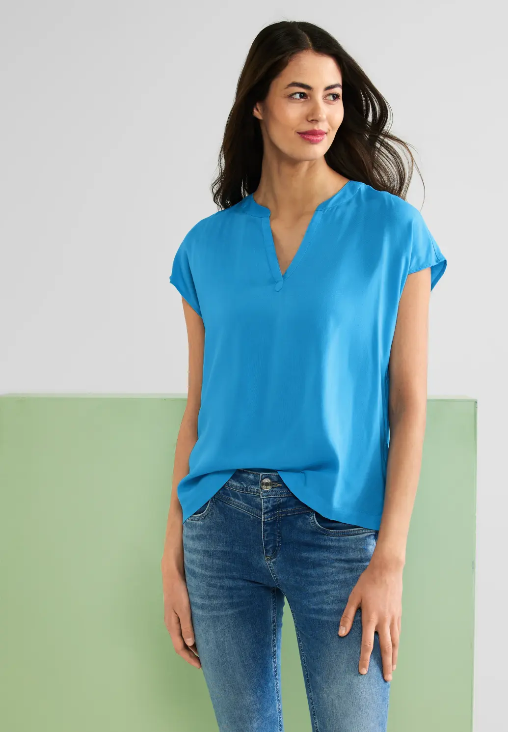 Street One Blusenshirt in Unifarbe - Splash Blue / Blau | - Cotton Blues | T-Shirts